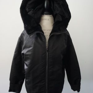 MONCLER Black Zipper Jacket Mink Fur Trim Lightweight